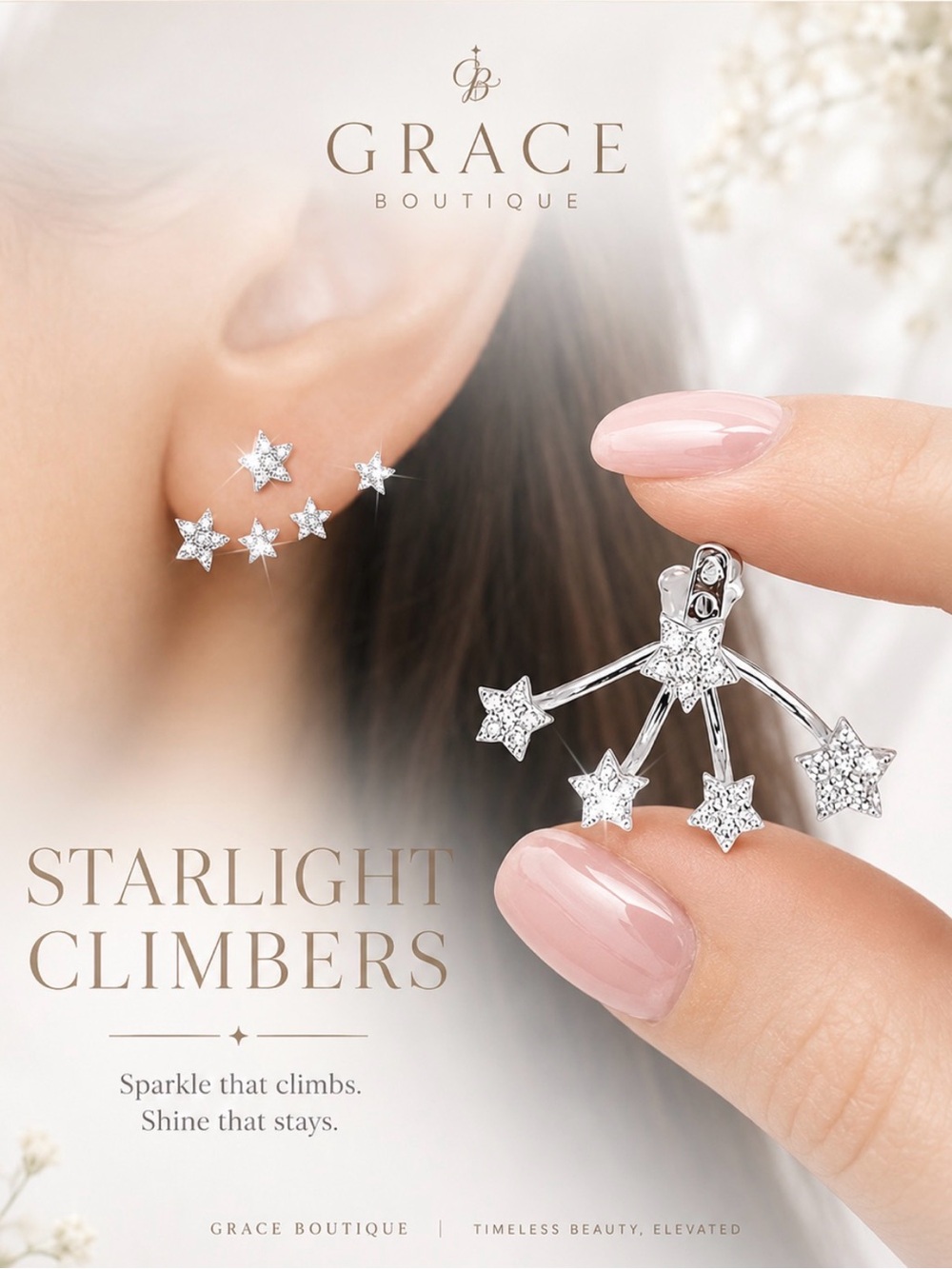 Starlight Climbers Silver Star Ear Climbers